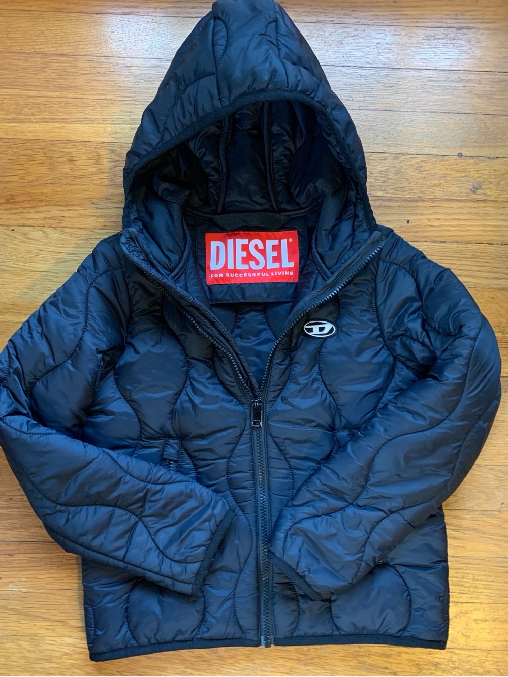 Diesel Kids logo printed Black Padded Puffer Jacket with Hood 8y 132cm